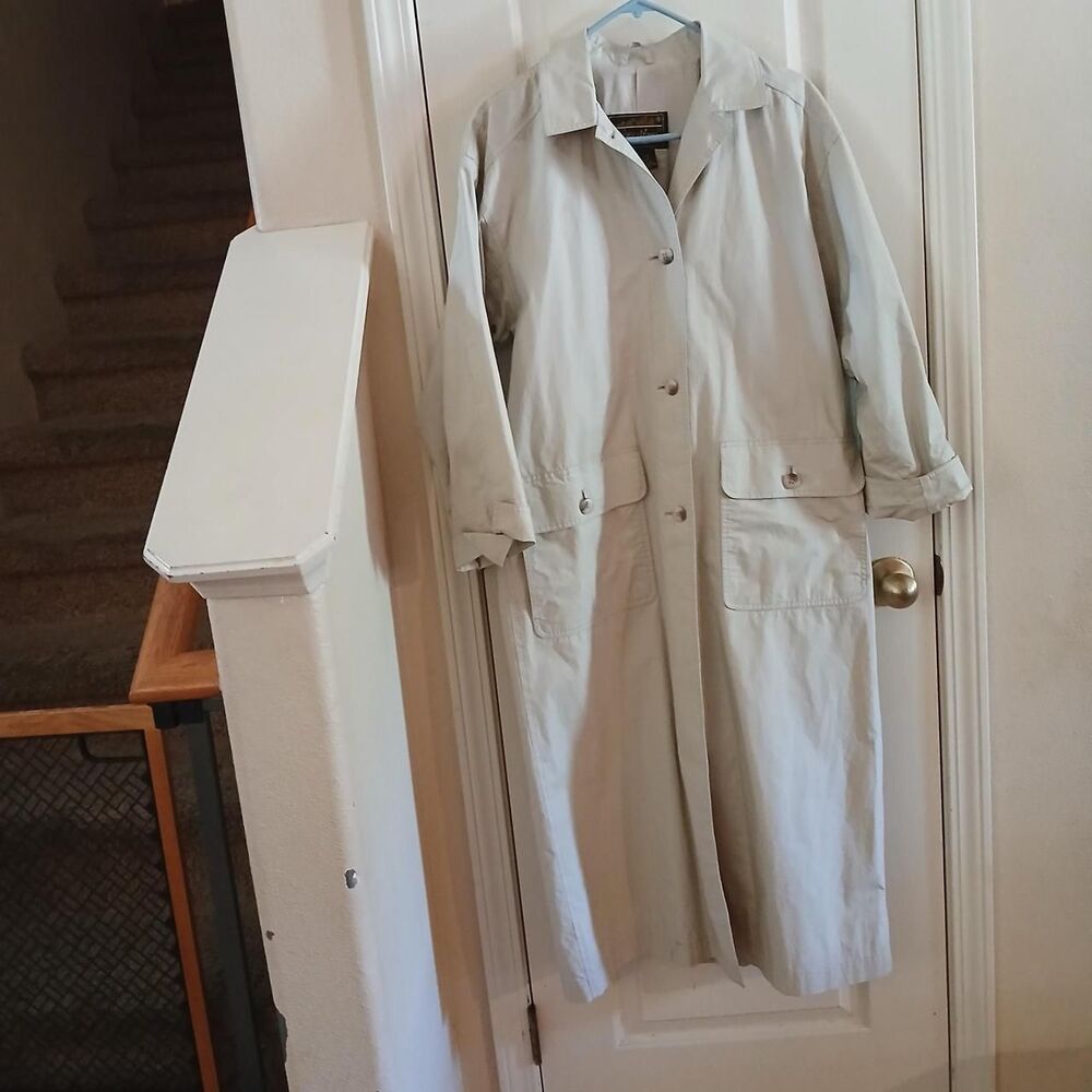 Vintage 90s Eddie Bauer Cream Cotton Lightweight Trench Coat S Minimalist Staple